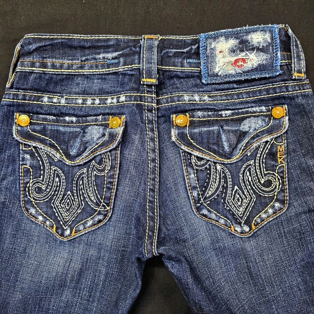 MEK Denim Oaxaca Jeans Womens 24 Y2K Flare Bootcut Embroidered Western Distress - Picture 3 of 10